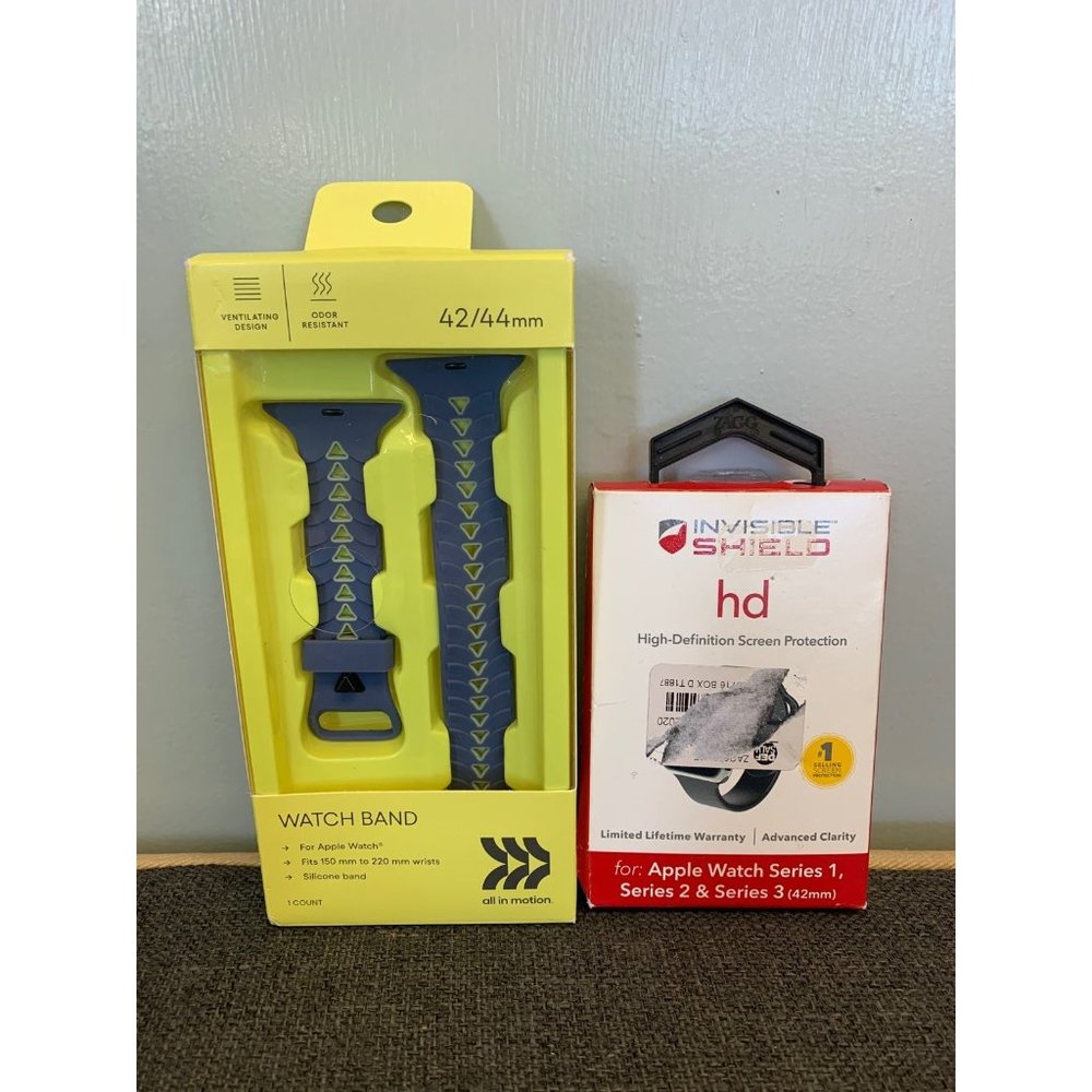 SET Watch Band Blue 42 44 ZAGG Invisible shield HD Clarity screen Apple Series